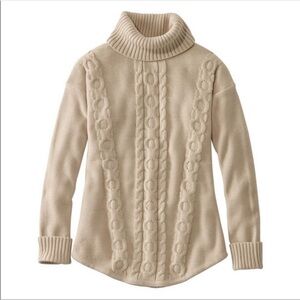 LL Bean Double L Mixed Cable Turtleneck Sweater Size MEDIUM Cream Fisherman